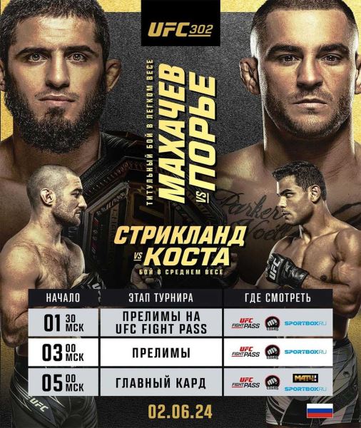 Прямой эфир UFC 302: смотреть онлайн Махачев – Порье